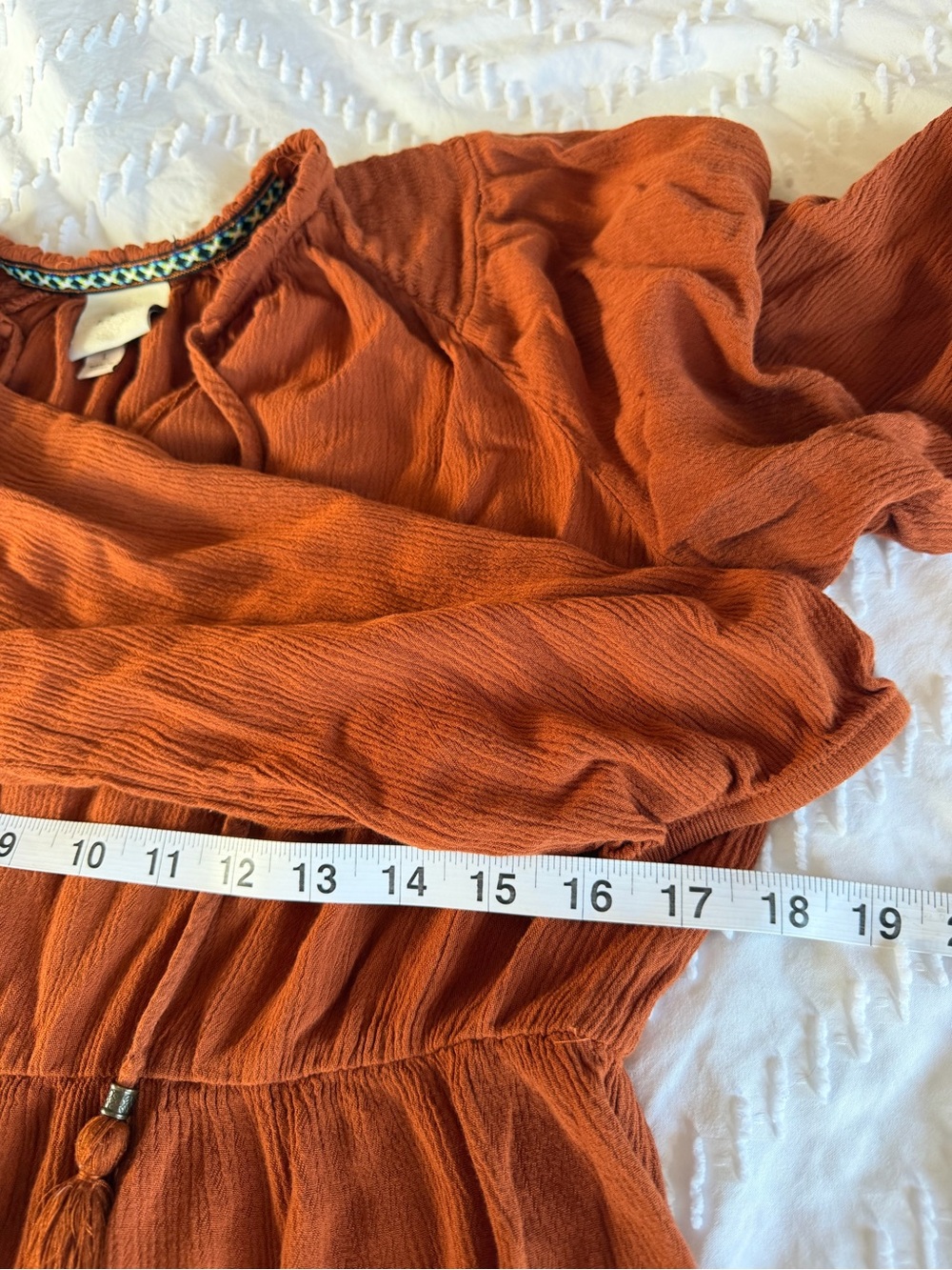 Knox Rose Boho Peasant Dress Women Size Large Terracotta Rust Gauze Ruffle Midi - Picture 6 of 8